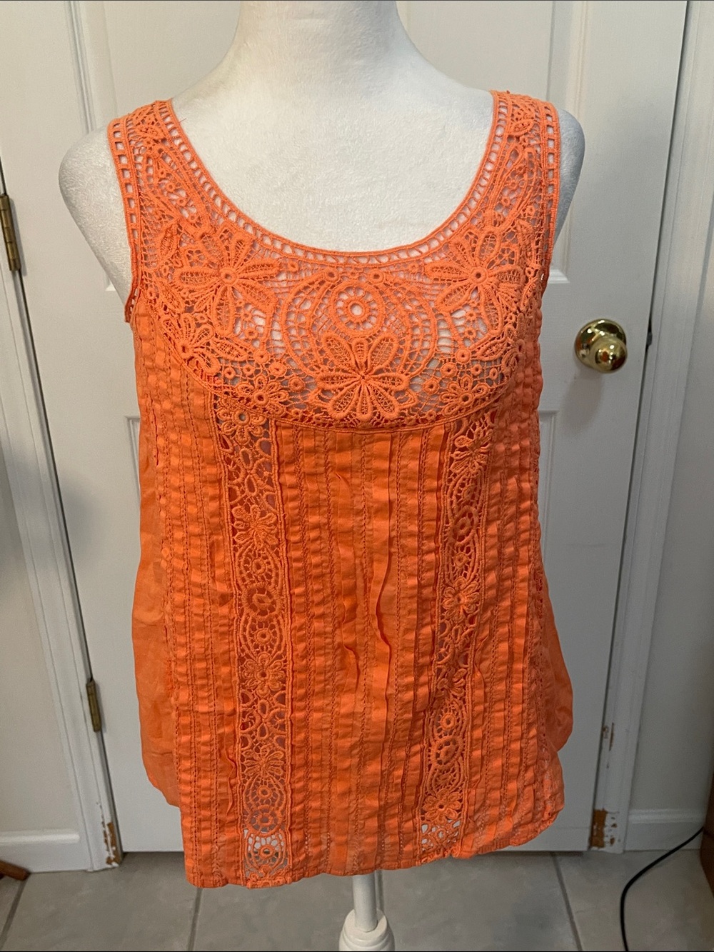 Women's Orange Crochet Sundance Lace Tank Top.  Size sm.